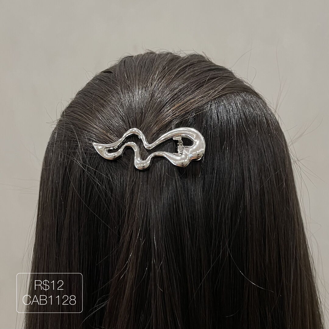 Hair Clip Orgânico ZigZag Liso Prateado